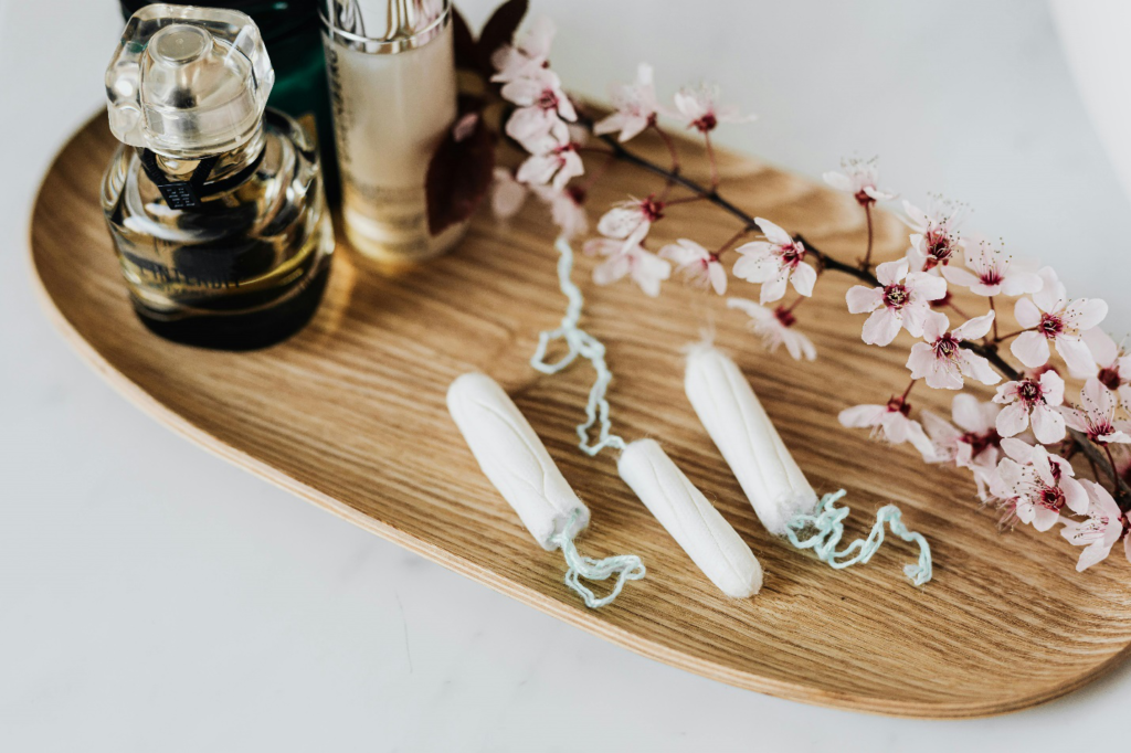 Tampons on a Wooden Tray